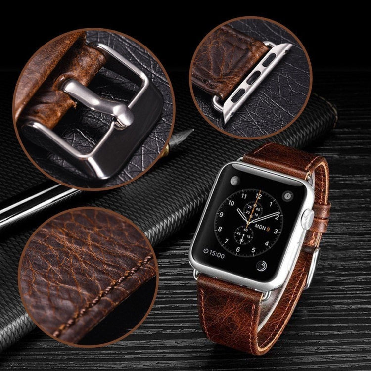 Frerndorf | Für Apple Watch Series 9&8&7 41mm / SE 3&SE 2&6&SE&5&4 40mm / 3&2&1 38mm Quadratisches Tail Retro Crazy Horse Textur Leder Armband (Schwarz)