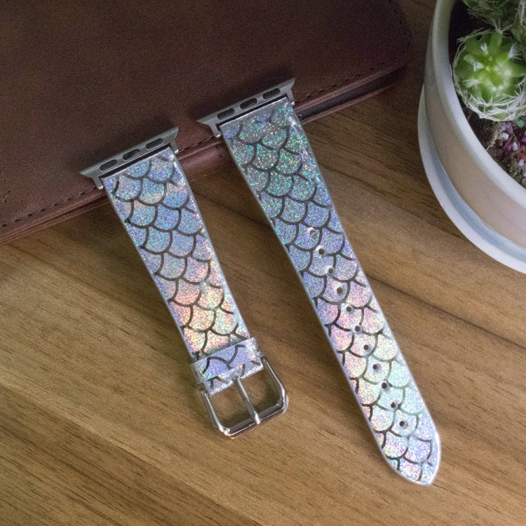 Frendorf | Für Apple Watch 5 & 4 40mm / 3 & 2 & 1 38mm Verfärbter Glitter Fischschuppentextur Uhrenband (Silber)