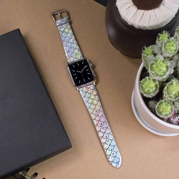Frendorf | Für Apple Watch 5 & 4 40mm / 3 & 2 & 1 38mm Verfärbter Glitter Fischschuppentextur Uhrenband (Silber)