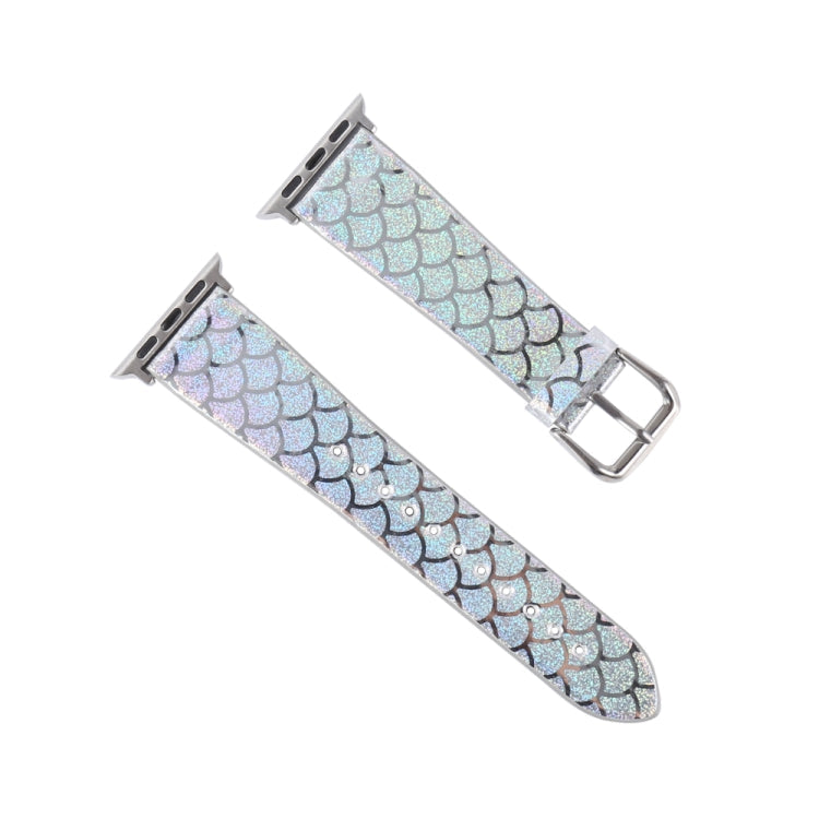 Frendorf | Für Apple Watch 5 & 4 40mm / 3 & 2 & 1 38mm Verfärbter Glitter Fischschuppentextur Uhrenband (Silber)