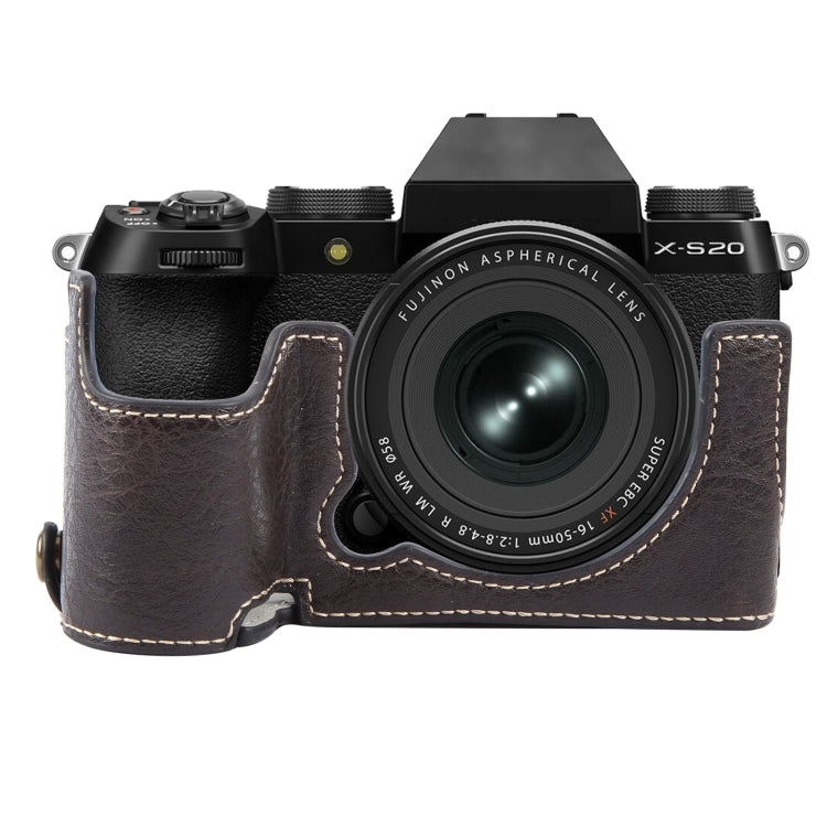 Frendorf | Für FUJIFILM X-S20 Buffalo-Textur PU-Leder Kamera Halbtäschchen Basis (Dunkelbraun)
