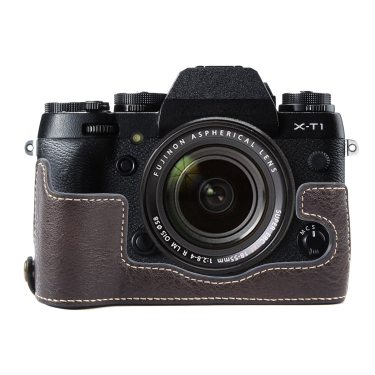 Frendorf | Für FUJIFILM X-T1 Buffalo Texture PU Leather Kamera Halbhülle Basis (Dunkelbraun)