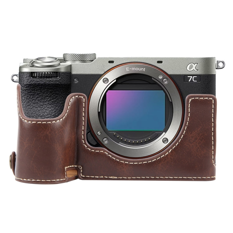 Frendorf | Für Sony ILCE-7CM2 / Alpha 7C II Glänzende PU-Leder Kamera Halbhülle Basis (Kaffee)