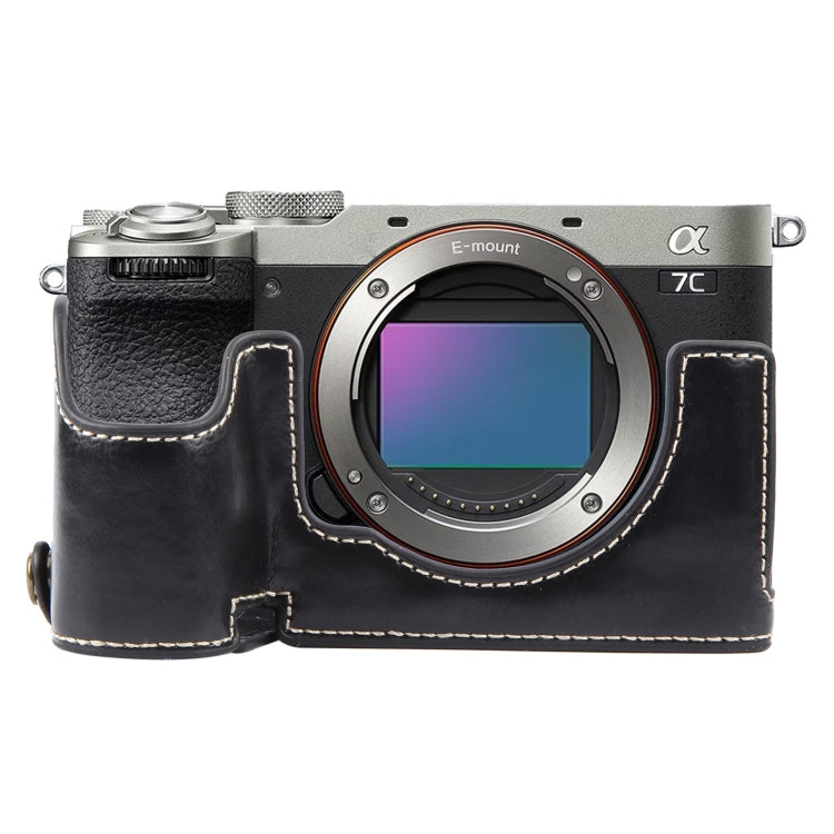 Frendorf | Voor Sony ILCE-7CM2 / Alpha 7C II Glanzende PU Lederen Camera Halve Case Basis (Zwart)
