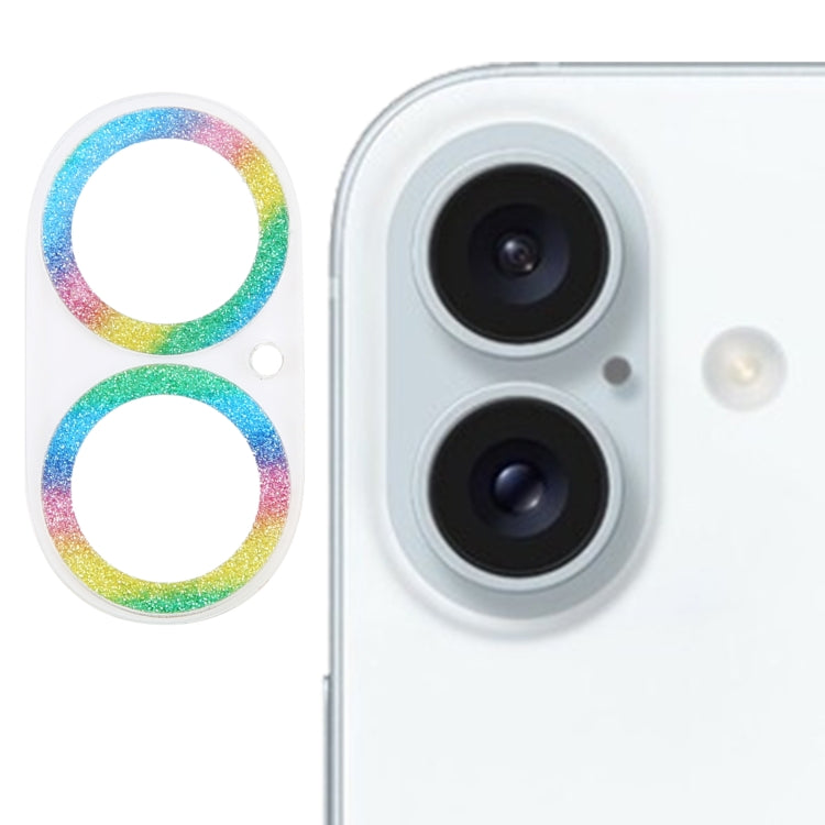 Frendorf | Für iPhone 16 / 16 Plus Glitter Ring Gehärtetes Glas Kameraobjektiv Folie (Farbenfroh)
