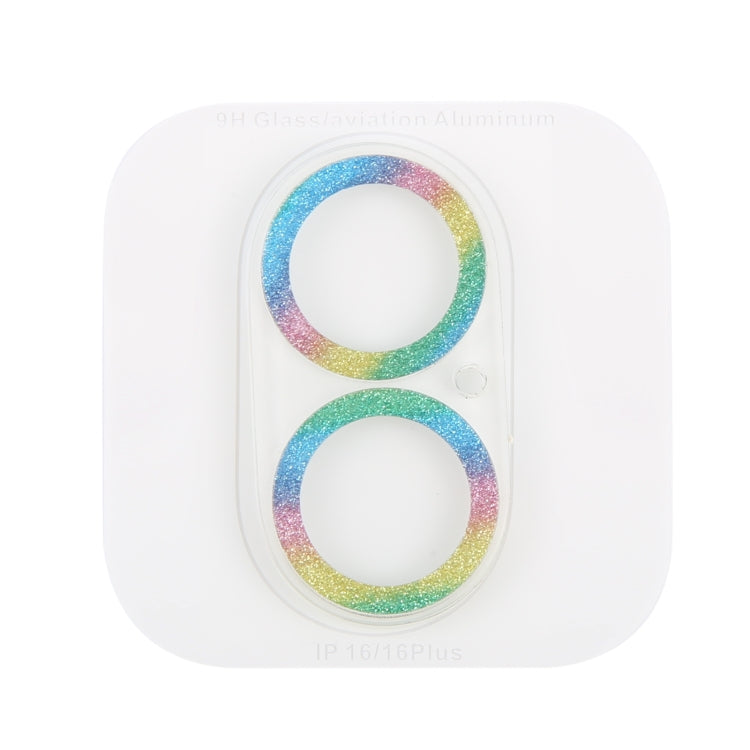 Frendorf | Für iPhone 16 / 16 Plus Glitter Ring Gehärtetes Glas Kameraobjektiv Folie (Farbenfroh)
