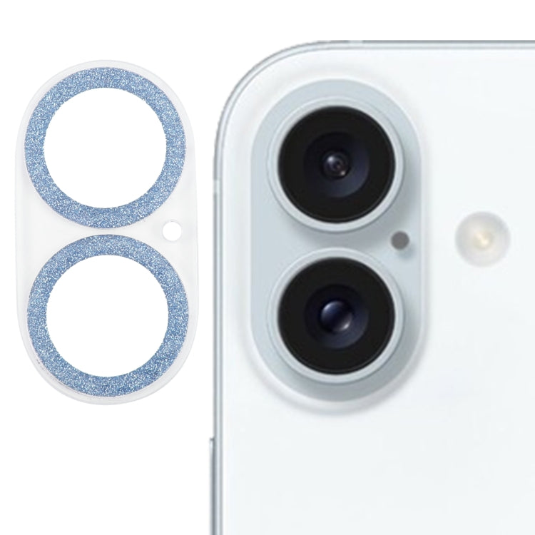 Frendorf | Für iPhone 16 / 16 Plus Glitzer Ring Gehärtetes Glas Kamera Objektivfolie (Blau)