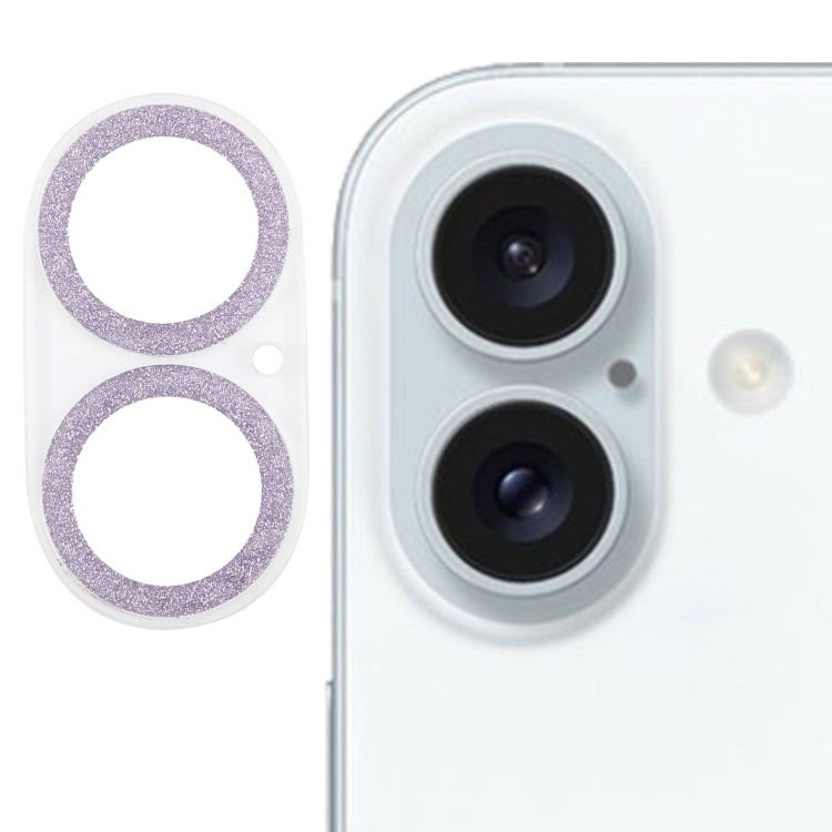 Frendorf | Für iPhone 16 / 16 Plus Glitzer Ring gehärtetes Glas Kamera objektiv Film (Lila)