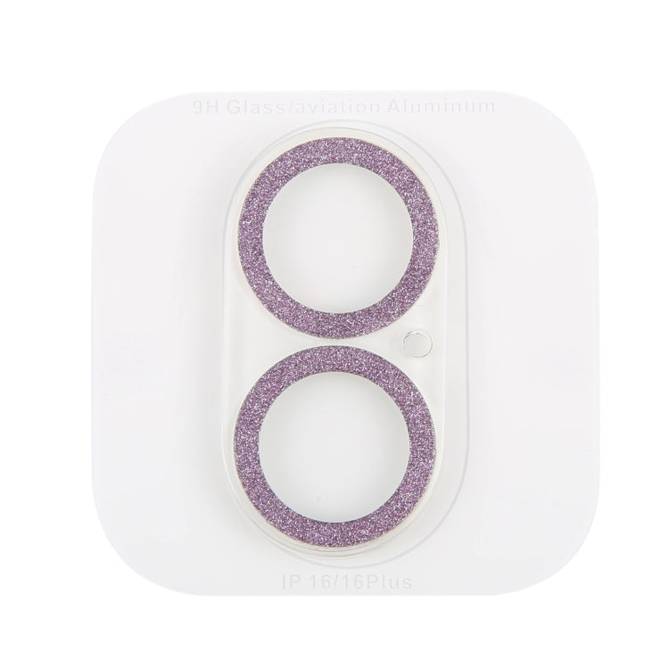 Frendorf | Für iPhone 16 / 16 Plus Glitzer Ring gehärtetes Glas Kamera objektiv Film (Lila)