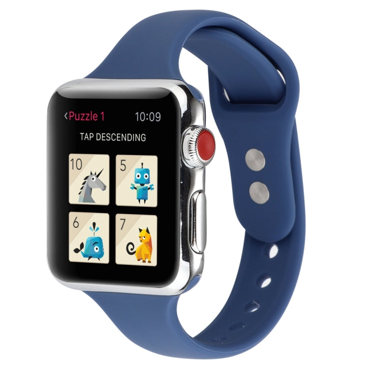 Frerndorf | Für Apple Watch Series 8&7 41mm / SE 2&6&SE&5&4 40mm / 3&2&1 38mm Dünnes Silikon Doppelbuckle Uhrenarmband (Marineblau)