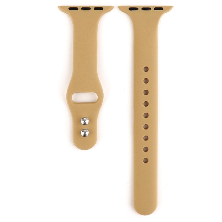 Frerndorf | Für Apple Watch Series 8&7 41mm / SE 2&6&SE&5&4 40mm / 3&2&1 38mm Dünnes Silikon Doppelspangen-Uhrenband (Walnuss)