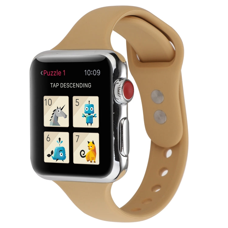 Frerndorf | Für Apple Watch Series 8&7 41mm / SE 2&6&SE&5&4 40mm / 3&2&1 38mm Dünnes Silikon Doppelspangen-Uhrenband (Walnuss)