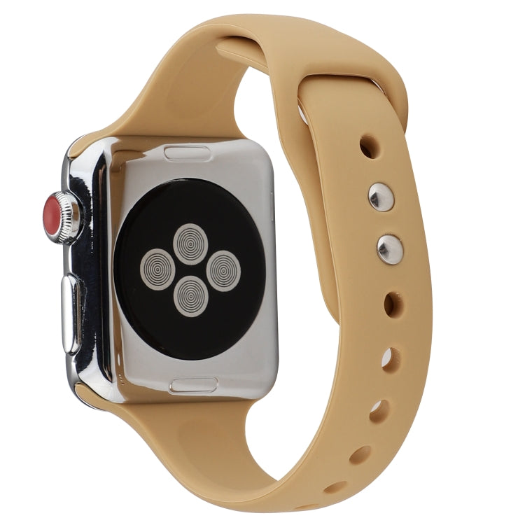 Frerndorf | Für Apple Watch Series 8&7 41mm / SE 2&6&SE&5&4 40mm / 3&2&1 38mm Dünnes Silikon Doppelspangen-Uhrenband (Walnuss)