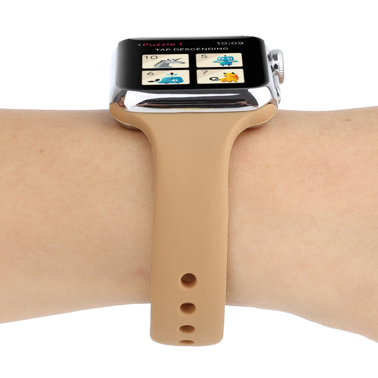 Frerndorf | Für Apple Watch Series 8&7 41mm / SE 2&6&SE&5&4 40mm / 3&2&1 38mm Dünnes Silikon Doppelspangen-Uhrenband (Walnuss)