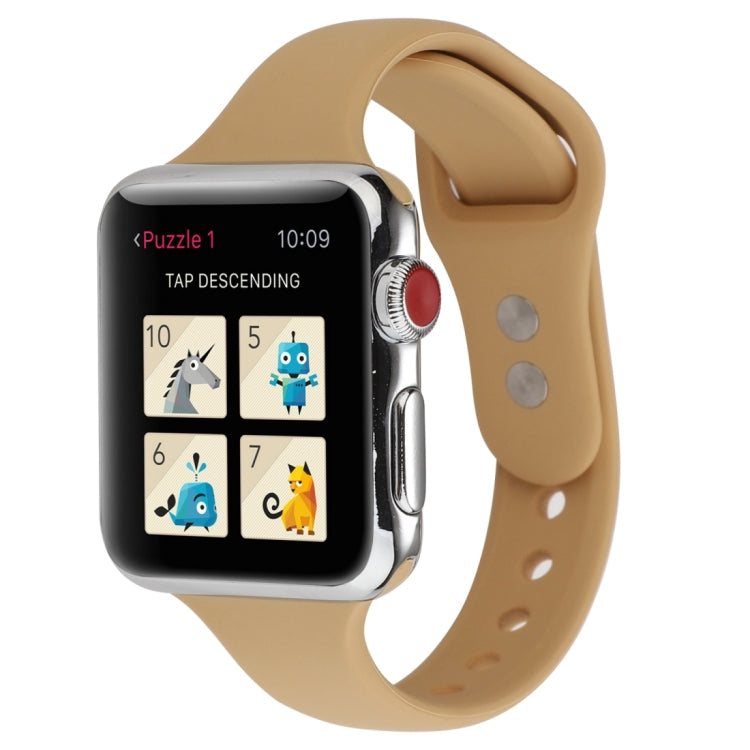 Frerndorf | Für Apple Watch Series 8&7 41mm / SE 2&6&SE&5&4 40mm / 3&2&1 38mm Dünnes Silikon Doppelspangen-Uhrenband (Walnuss)