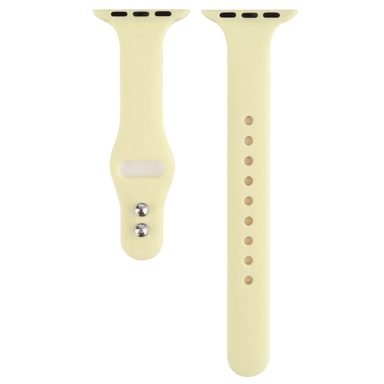 Frerndorf | Für Apple Watch Series 8&7 41mm / SE 2&6&SE&5&4 40mm / 3&2&1 38mm Dünnes Silikon Doppelverschluss-Uhrenarmband (Creme Gelb)