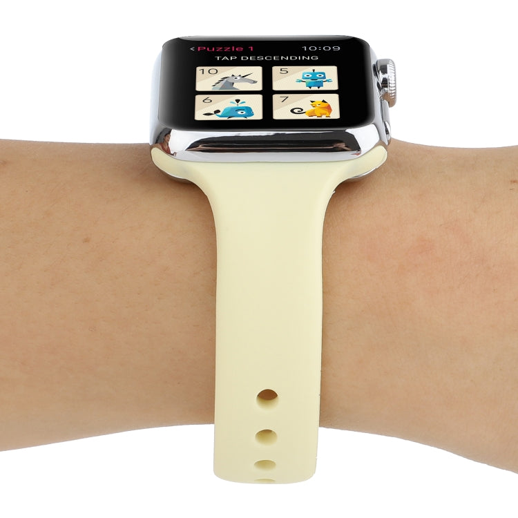 Frerndorf | Für Apple Watch Series 8&7 41mm / SE 2&6&SE&5&4 40mm / 3&2&1 38mm Dünnes Silikon Doppelverschluss-Uhrenarmband (Creme Gelb)