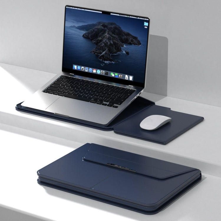 Frendorf | Multifunktionale Laptop PU Magnetic Stand Split Liner Tasche mit Mauspad-Funktion, Größe: 13-14 Zoll (Dunkelblau)