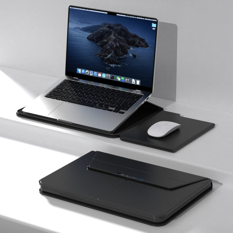 Frendorf | Multifunktionale Laptop PU Magnetständer Split Liner Tasche mit Mauspad-Funktion, Größe: 13-14 Zoll (Schwarz)