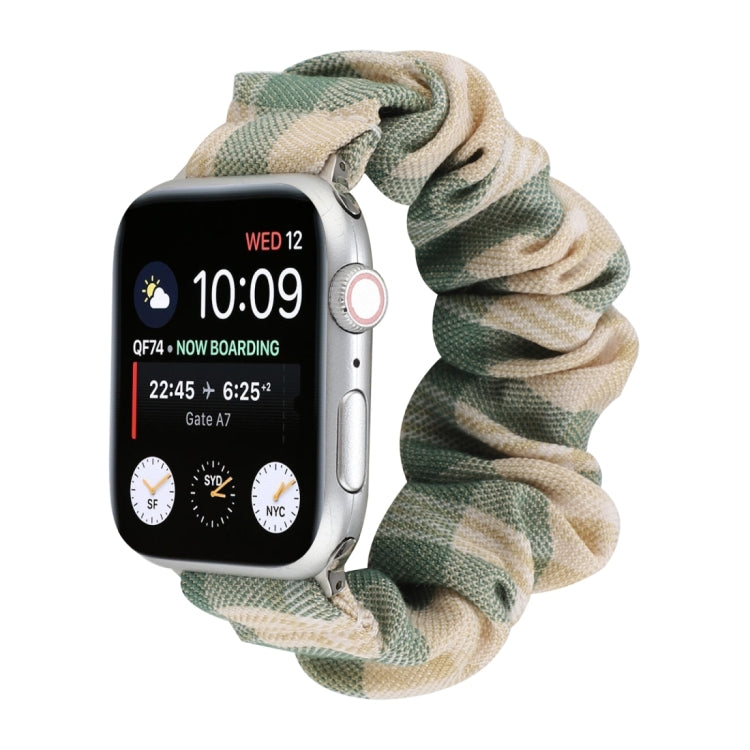 Frendorf | Für Apple Watch Series 7 41mm / 6 & SE & 5 & 4 40mm / 3 & 2 & 1 38mm JK Uniform Style Stoff + Edelstahl Armbanduhr Band(Beige + Grün)(Beige + Grün)