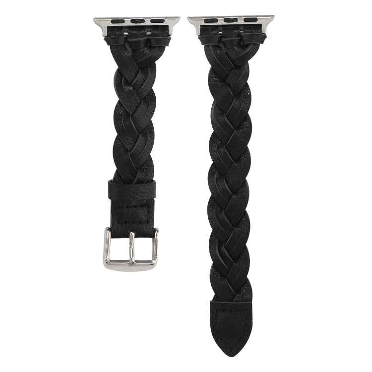 Frerndorf | Für Apple Watch Series 9&8&7 41mm / SE 3&SE 2&6&SE&5&4 40mm / 3&2&1 38mm Leder Woven Single Loop Armband (Schwarz)