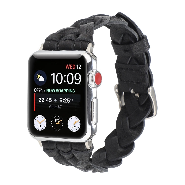 Frerndorf | Für Apple Watch Series 9&8&7 41mm / SE 3&SE 2&6&SE&5&4 40mm / 3&2&1 38mm Leder Woven Single Loop Armband (Schwarz)