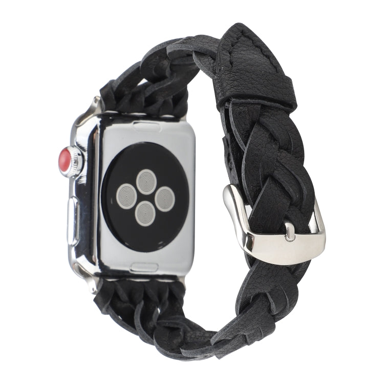 Frerndorf | Für Apple Watch Series 9&8&7 41mm / SE 3&SE 2&6&SE&5&4 40mm / 3&2&1 38mm Leder Woven Single Loop Armband (Schwarz)