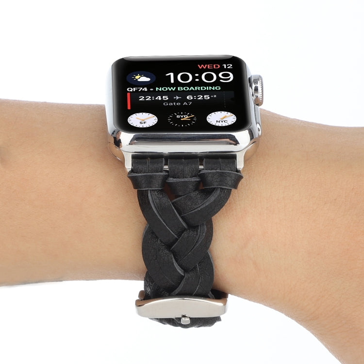 Frerndorf | Für Apple Watch Series 9&8&7 41mm / SE 3&SE 2&6&SE&5&4 40mm / 3&2&1 38mm Leder Woven Single Loop Armband (Schwarz)