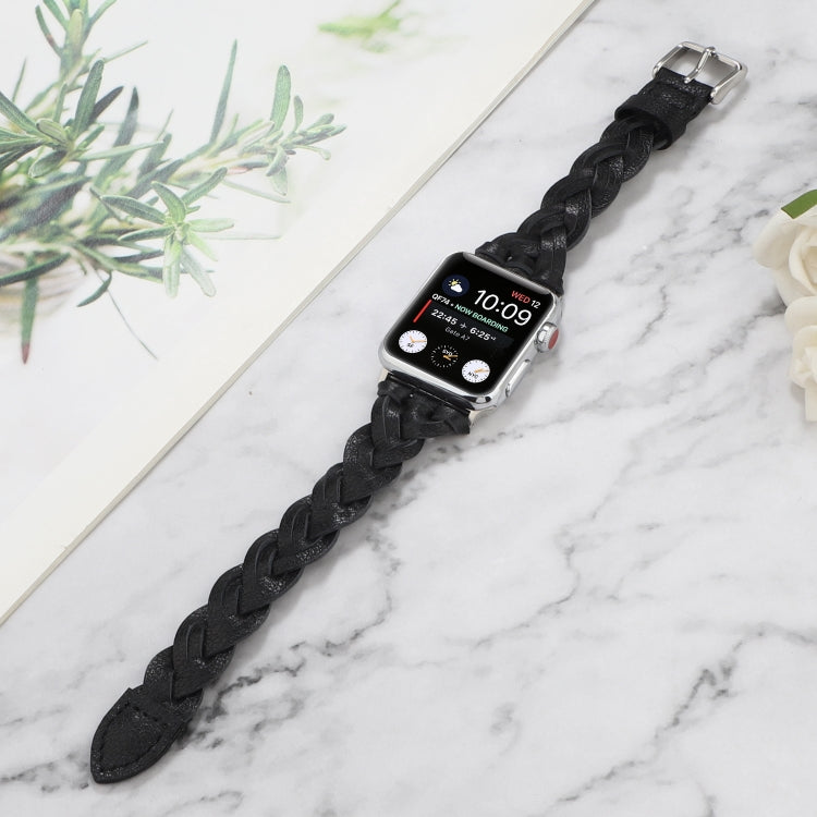 Frerndorf | Für Apple Watch Series 9&8&7 41mm / SE 3&SE 2&6&SE&5&4 40mm / 3&2&1 38mm Leder Woven Single Loop Armband (Schwarz)