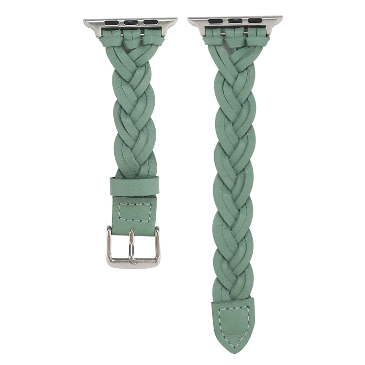 Frerndorf | Für Apple Watch Series 9&8&7 41mm / SE 3&SE 2&6&SE&5&4 40mm / 3&2&1 38mm Leder Gewebtes Einzell Schleifen Armband (Grün)