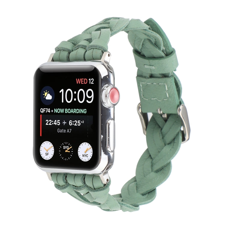 Frerndorf | Für Apple Watch Series 9&8&7 41mm / SE 3&SE 2&6&SE&5&4 40mm / 3&2&1 38mm Leder Gewebtes Einzell Schleifen Armband (Grün)