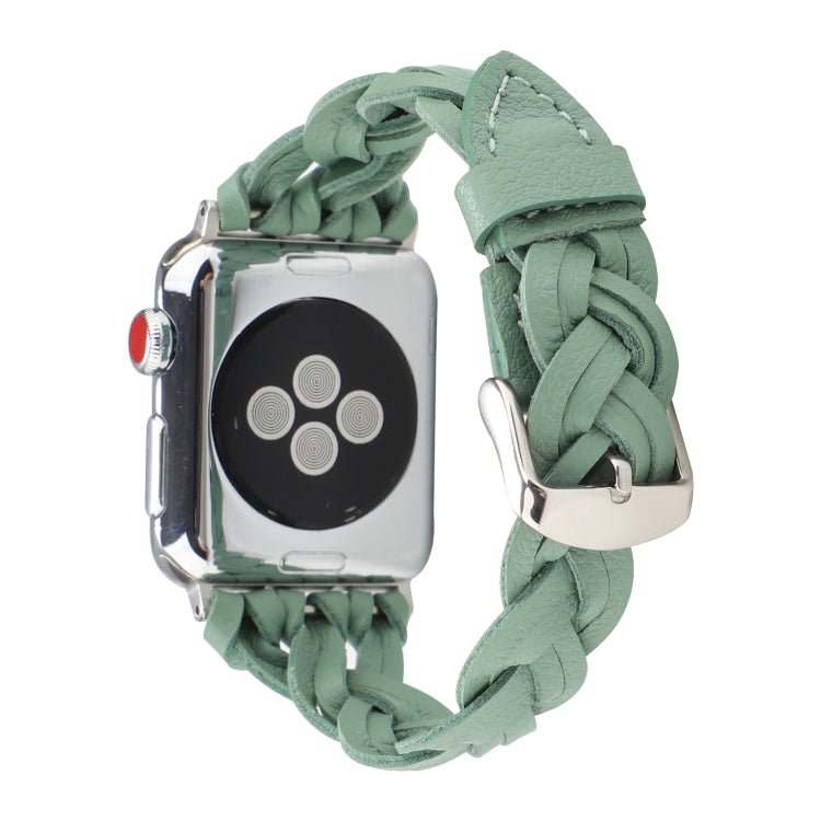 Frerndorf | Für Apple Watch Series 9&8&7 41mm / SE 3&SE 2&6&SE&5&4 40mm / 3&2&1 38mm Leder Gewebtes Einzell Schleifen Armband (Grün)