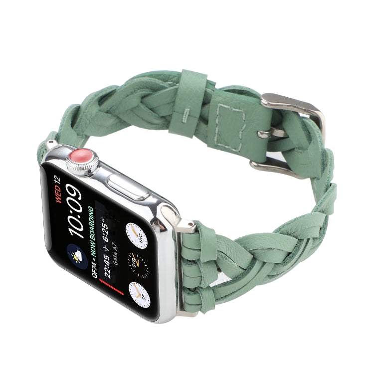 Frerndorf | Für Apple Watch Series 9&8&7 41mm / SE 3&SE 2&6&SE&5&4 40mm / 3&2&1 38mm Leder Gewebtes Einzell Schleifen Armband (Grün)