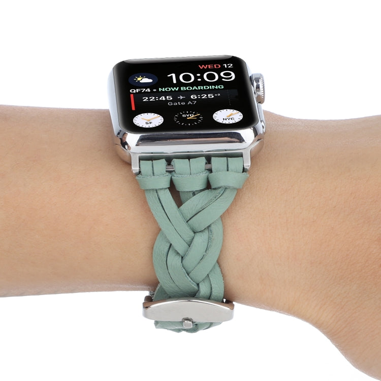 Frerndorf | Für Apple Watch Series 9&8&7 41mm / SE 3&SE 2&6&SE&5&4 40mm / 3&2&1 38mm Leder Gewebtes Einzell Schleifen Armband (Grün)