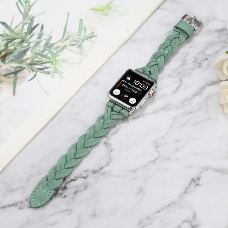 Frerndorf | Für Apple Watch Series 9&8&7 41mm / SE 3&SE 2&6&SE&5&4 40mm / 3&2&1 38mm Leder Gewebtes Einzell Schleifen Armband (Grün)