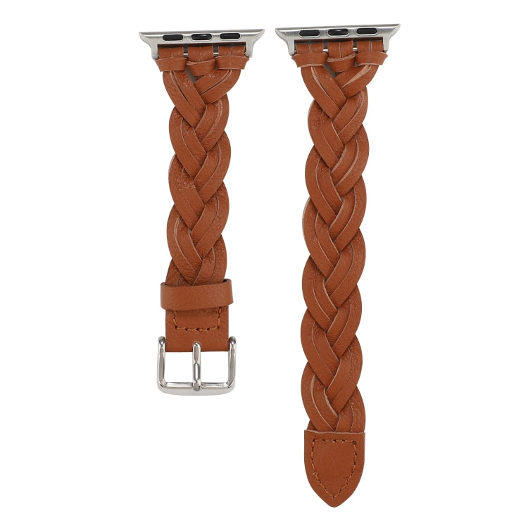 Frerndorf | Für Apple Watch Series 9&8&7 41mm / SE 3&SE 2&6&SE&5&4 40mm / 3&2&1 38mm Leder Geflochtene Einzelne Schlaufe Uhrband (Braun)