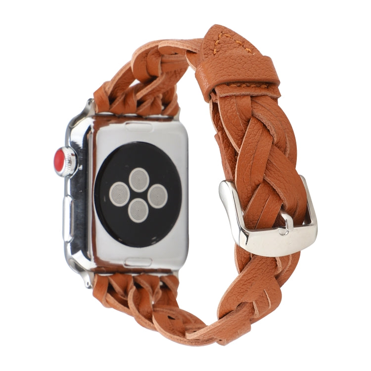 Frerndorf | Für Apple Watch Series 9&8&7 41mm / SE 3&SE 2&6&SE&5&4 40mm / 3&2&1 38mm Leder Geflochtene Einzelne Schlaufe Uhrband (Braun)