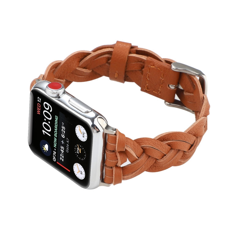 Frerndorf | Für Apple Watch Series 9&8&7 41mm / SE 3&SE 2&6&SE&5&4 40mm / 3&2&1 38mm Leder Geflochtene Einzelne Schlaufe Uhrband (Braun)