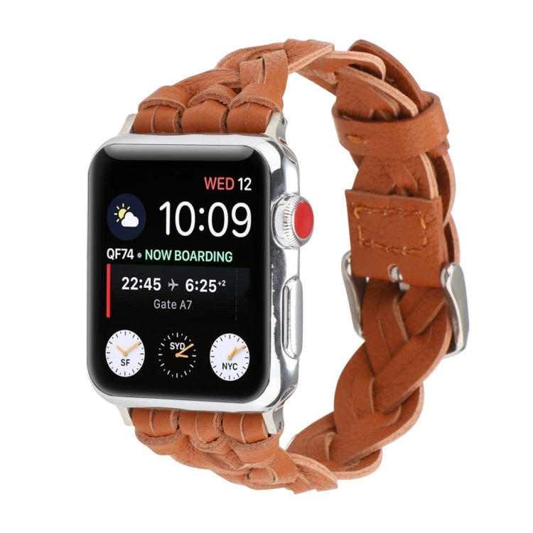 Frerndorf | Für Apple Watch Series 9&8&7 41mm / SE 3&SE 2&6&SE&5&4 40mm / 3&2&1 38mm Leder Geflochtene Einzelne Schlaufe Uhrband (Braun)