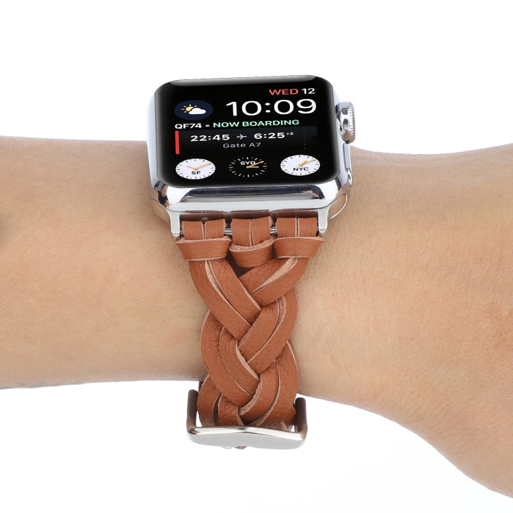 Frerndorf | Für Apple Watch Series 9&8&7 41mm / SE 3&SE 2&6&SE&5&4 40mm / 3&2&1 38mm Leder Geflochtene Einzelne Schlaufe Uhrband (Braun)