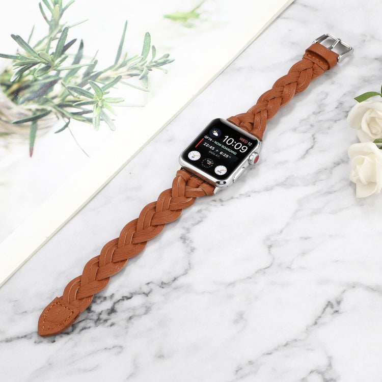 Frerndorf | Für Apple Watch Series 9&8&7 41mm / SE 3&SE 2&6&SE&5&4 40mm / 3&2&1 38mm Leder Geflochtene Einzelne Schlaufe Uhrband (Braun)