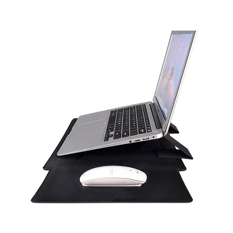 Frendorf | PU05 Sleeve-Ledertasche mit kleiner Aufbewahrungstasche für 15,4 Zoll Laptop (Schwarz)