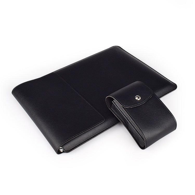 Frendorf | PU05 Sleeve-Ledertasche mit kleiner Aufbewahrungstasche für 15,4 Zoll Laptop (Schwarz)