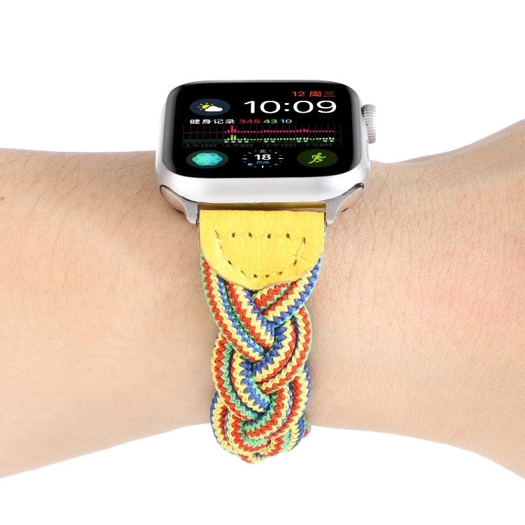 Frendorf | Elastisches Gewebtes Armband für Apple Watch Series 9&8&7 41mm / SE 3&SE 2&6&SE&5&4 40mm / 3&2&1 38mm, Länge:160mm (Gelb Grün Orange)