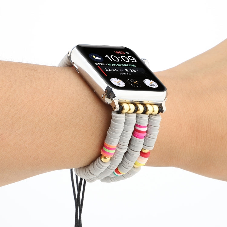 Frendorf | Bohemian Style Weiche Keramikperlen-Armbänder für Apple Serie 7 41mm / 6 & SE & 5 & 4 40mm / 3 & 2 & 1 38mm(Grau)