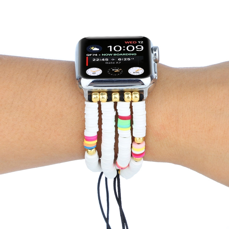 Frendorf | Bohemian Stil Weiche Keramik Perlenarmband Für Apple Serie 7 41mm / 6 & SE & 5 & 4 40mm / 3 & 2 & 1 38mm (Weiß)