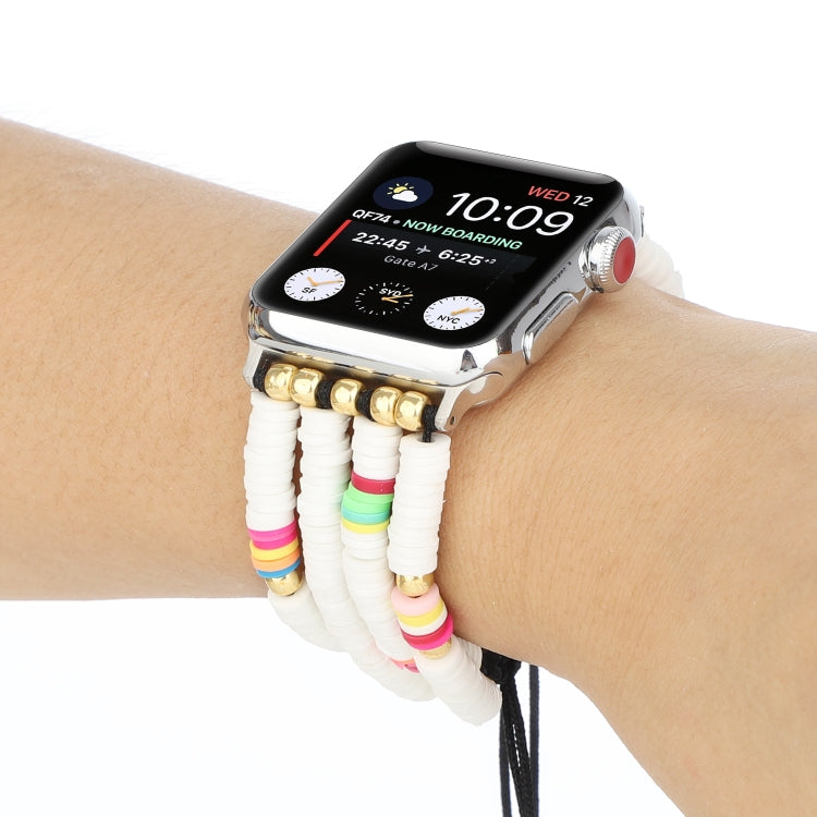 Frendorf | Bohemian Stil Weiche Keramik Perlenarmband Für Apple Serie 7 41mm / 6 & SE & 5 & 4 40mm / 3 & 2 & 1 38mm (Weiß)