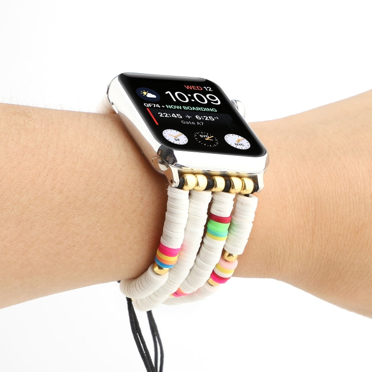 Frendorf | Bohemian Stil Weiche Keramik Perlenarmband Für Apple Serie 7 41mm / 6 & SE & 5 & 4 40mm / 3 & 2 & 1 38mm (Weiß)