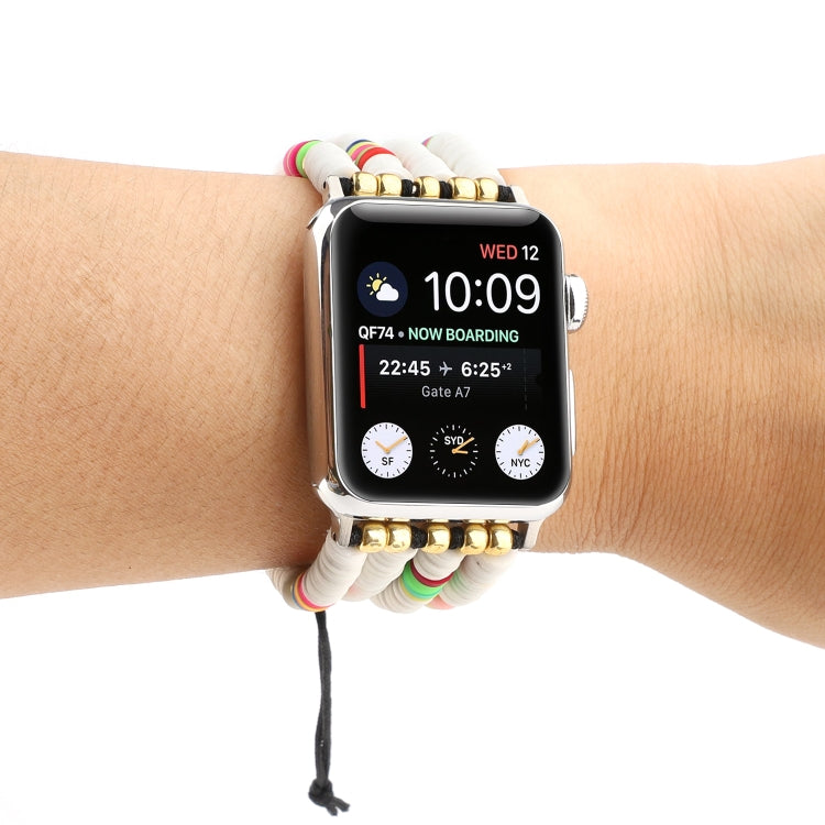 Frendorf | Bohemian Stil Weiche Keramik Perlenarmband Für Apple Serie 7 41mm / 6 & SE & 5 & 4 40mm / 3 & 2 & 1 38mm (Weiß)