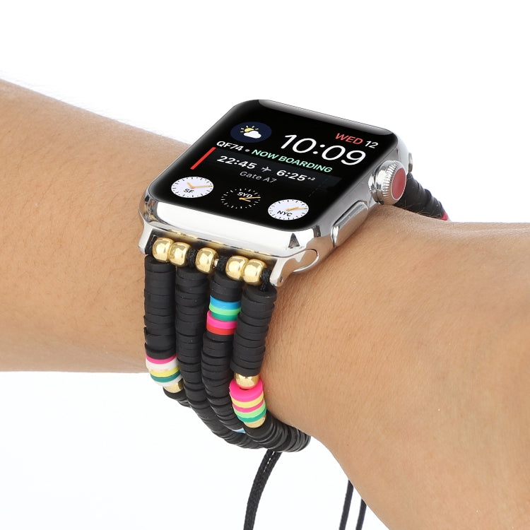 Frendorf | Bohemian Stil Weiche Keramik Perlen Strap Für Apple Serie 7 41mm / 6 & SE & 5 & 4 40mm / 3 & 2 & 1 38mm (Schwarz)